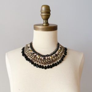 Zara Black and Gold Layered Statement Necklace